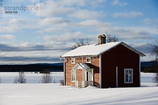 Red wooden house  Norrland  Sweden.