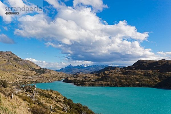 Südamerika  Chile  Patagonien  Blick auf cuernos del paine mit Fluss rio paine
