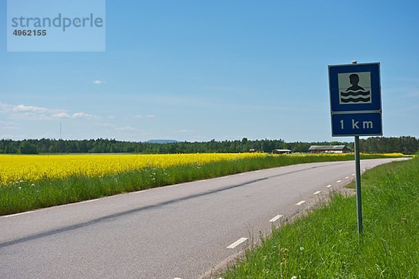 Fernverkehrsstraße Zeichen Feld Raps Brassica napus Signal