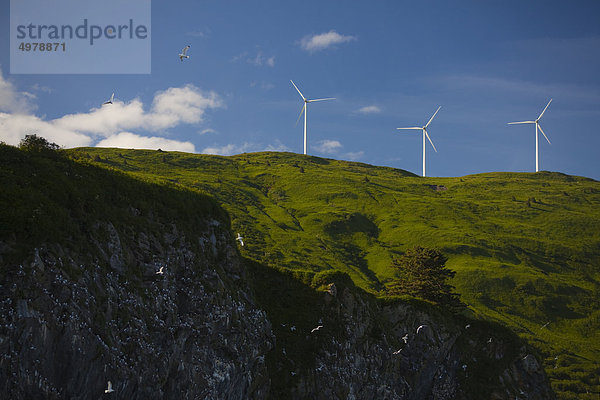 Windturbine Windrad Windräder Berg Planung Sommer Wind Säule Insel