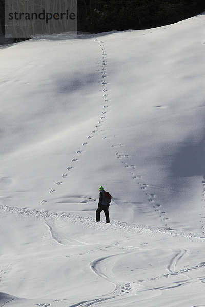 Ein Wanderer im Schnee  Sedrun  Graubünden  Schweiz