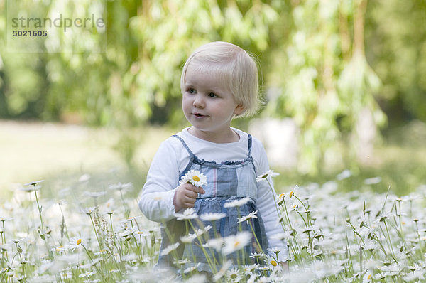 Blondes Mädchen auf einer Blumenwiese