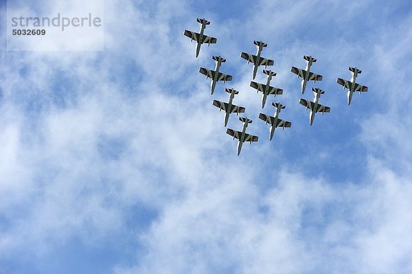 Militärische Flugzeuge fliegen in-formation