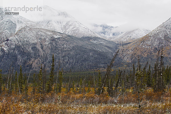Der erste Schnee des Jahres decken die Berge und Weiden außerhalb von Whitehorse  Yukon  Kanada