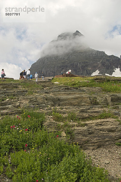 Wandern nach oben am Logan Pass  Glacier National Park  Montana  USA