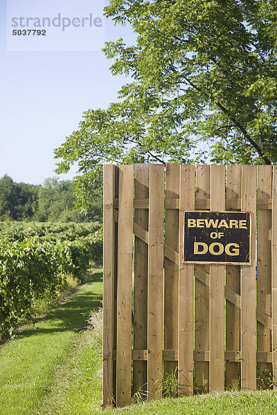 Beware of Dog Schild am Weinberg in Niagara-Region  Ontario  Kanada