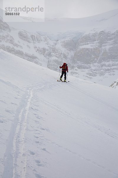 Ein Skifahrer-Uptracking auf den Wapta Eisfeldern  Banff-Nationalpark  Alberta  Kanada