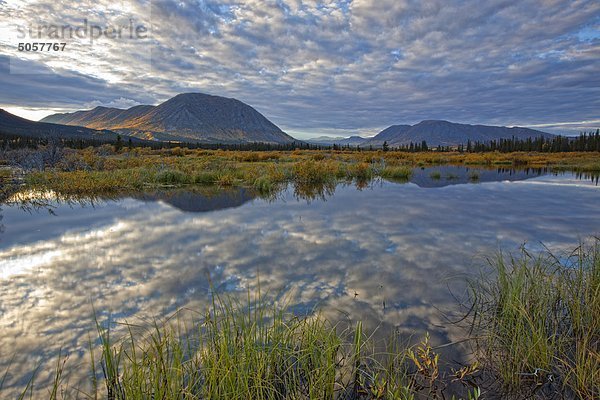 Sonnenuntergang über unbenannte Teich entlang Annie Lake Road  Yukon  Kanada.