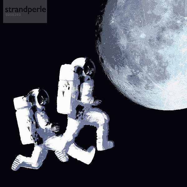 Astronauten im Weltraum gehen Richtung Mond