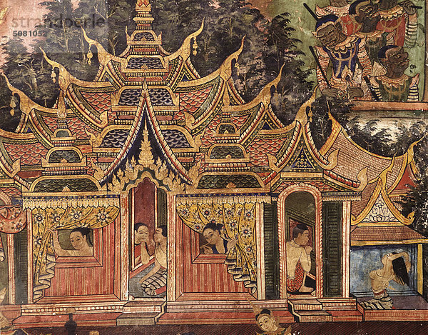 Detail der Wandmalereien des Viharn Laikam im Wat Phra Singh  Chiang Mai  Thailand