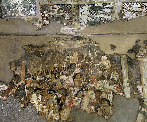Wandmalerei in der Höhle Nr. 17 in Ajanta  Maharashtra  Indien