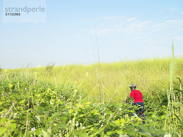 Blume  Junge - Person  radfahren  Feld