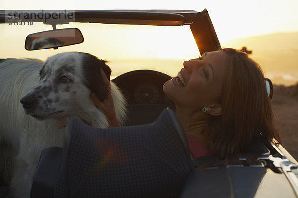 Frau  lachen  Cabrio  Hund