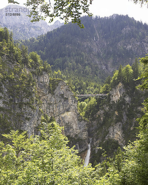 Europa  Deutschland  Bayern  'Deutsche Alpenstrasse'  Füssen Bereich  Neuschwanstein der Lechfall-Wasserfall