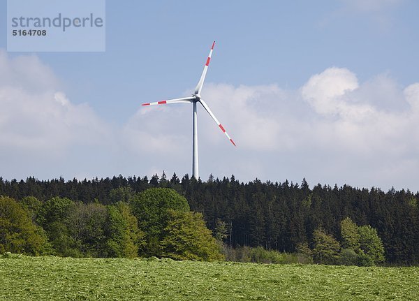 Deutschland  Bayern  Schwaben  Allgäu  Kraftisried  Blick auf Windkraftwerk