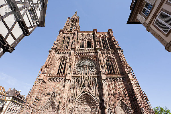 Frankreich  Elsass  Straßburg  Ansicht der Kathedrale Notre Dame mit Fachwerkhäusern
