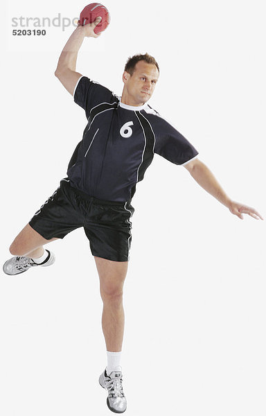 Handballspieler Beim Wurf Im Sprung