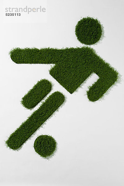Eine Grasfigur beim Fußballspielen