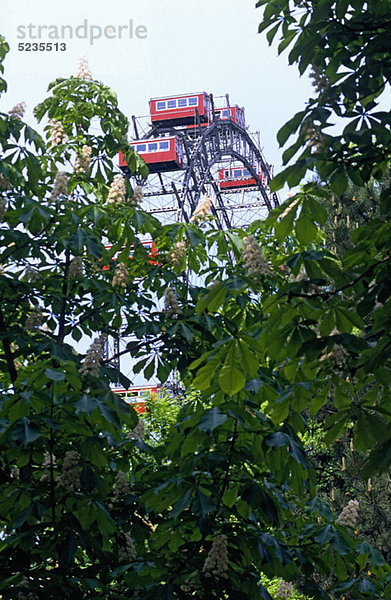 Österreich  Wien  Praterpark Vergnügungspark Großes Rad hinter Bäumen gesehen