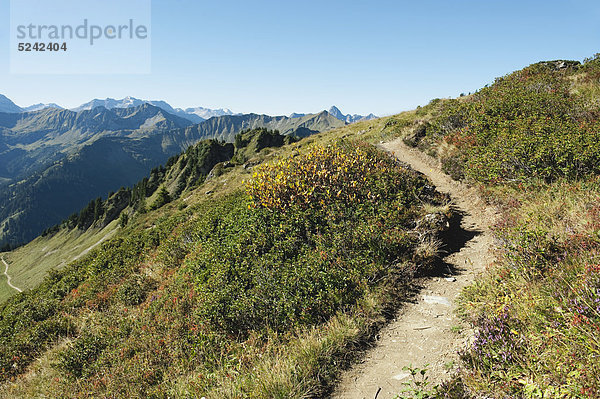 Österreich  Kleinwalsertal  Blick auf den Wanderweg am Berg