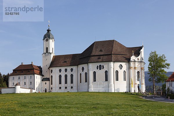 Deutschland  Bayern  Oberbayern  Pfaffenwinkel  Steingaden  Blick auf Wies Kirche auf Wiese