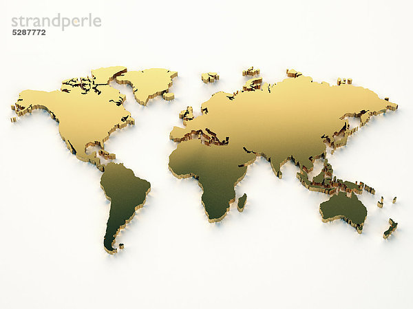 Goldene Weltkarte auf weißem Hintergrund
