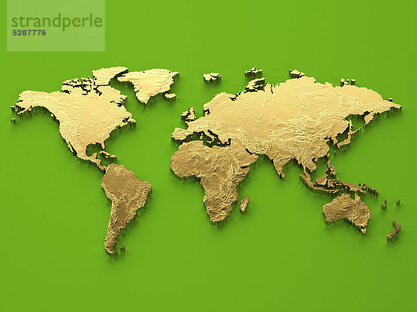 Goldene Weltkarte auf grünem Hintergrund