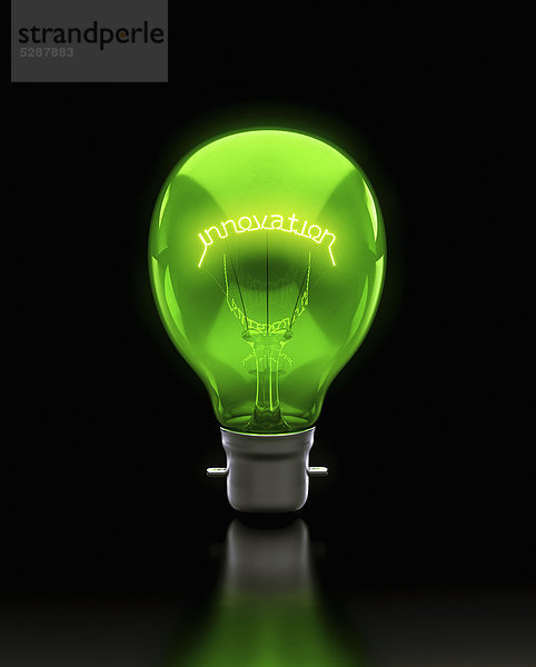 Grüne Glühbirne mit dem Wort Innovation