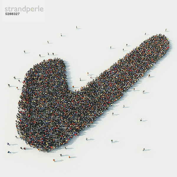 Luftbild einer Menschenmenge in Form eines Häkchens