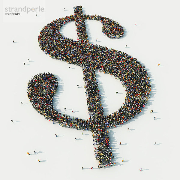 Luftbild einer Menschenmenge in Form eines Dollarsymbols