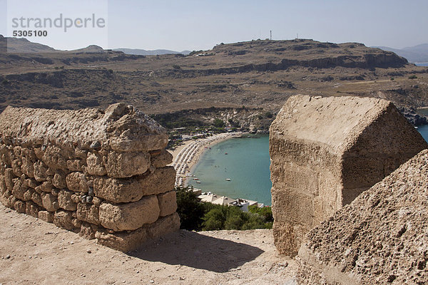 Europa Ansicht Akropolis Bucht Griechenland Lindos Rhodos