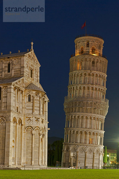 Schiefer Turm von Pisa zur blauen Stunde mit Flutlicht  Toskana  Italien  Europa