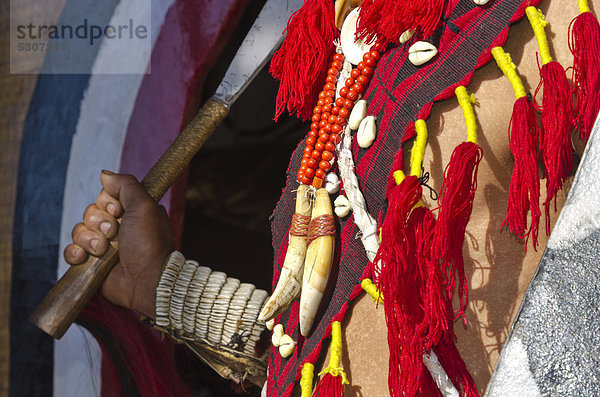 Krieger vom Stamm der Phom in voller Montur  auf dem jährlich stattfindenden Hornbill Festival  Kohima  Indien  Asien