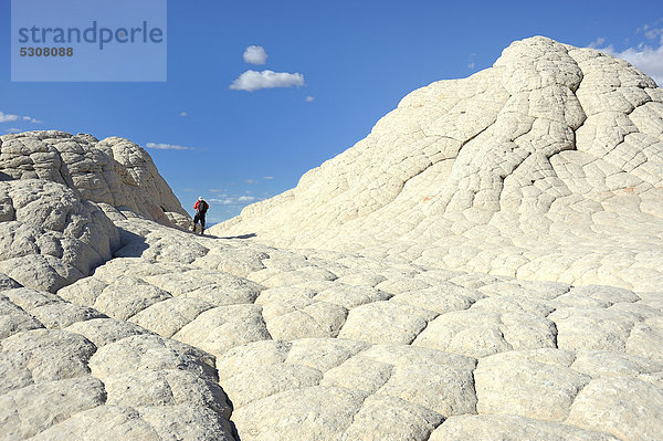 Fotograf in der Formation der White Pocket  Vermilion Cliffs National Monument  Utah  USA