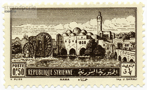 Historische Briefmarke aus Syrien  Stadtansicht von Hama  Arabische Republik Syrien