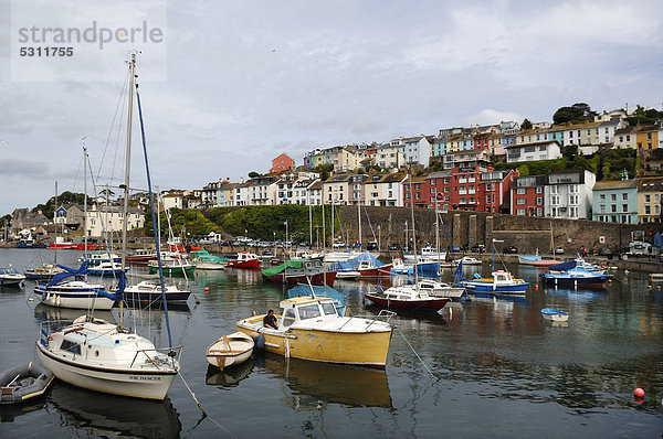 Boote im Hafen von Brixham  Devon  England  Großbritannien  Europa