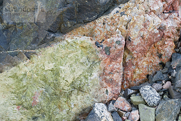 Farbiges Gestein  am Mittivakkat-Gletscher  Halbinsel Ammassalik  Ostgrönland  Grönland