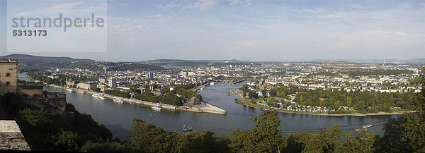 Panorama Europa Fluss Gartenbau Ansicht Seilbahn Deutschland Koblenz Rheinland-Pfalz Show