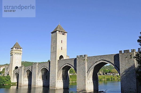 Pont Laventre Brücke  Fluss Lot  Cahors  Departement Lot  Midi-Pyrenees  Frankreich  Europa