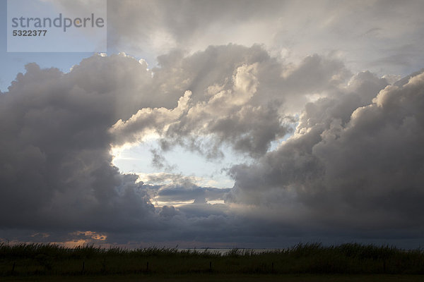 Dunkle Wolken über der Küste  Cuxhaven  Nationalpark Hamburgisches Wattenmeer  UNESCO Weltnaturerbe  Niedersachsen  Deutschland  Europa  ÖffentlicherGrund