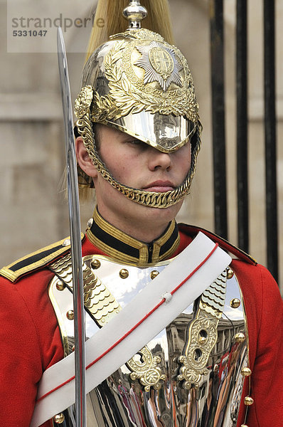 Horse Guard  Porträt vor der Kaserne der Household Cavalry  Elitetruppe  White Hall  London  England  Großbritannien  Vereinigtes Königreich  Europa