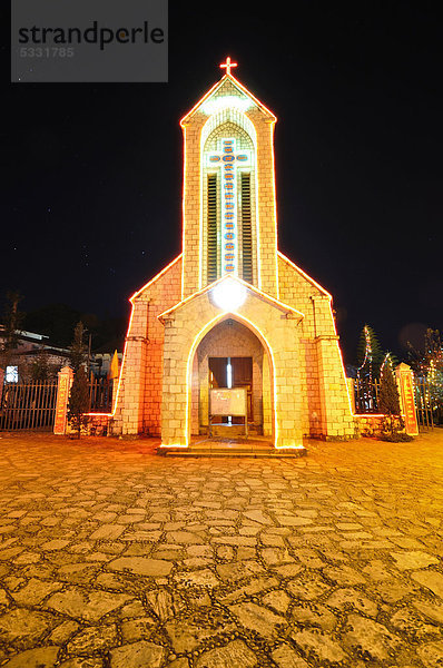 Berühmte französische Kirche  Nha tho da Sa Pa  Thi tran Sa Pa  Sapa oder Sa Pa  Provinz Lao Cai  Nordvietnam  Vietnam  Südostasien  Asien