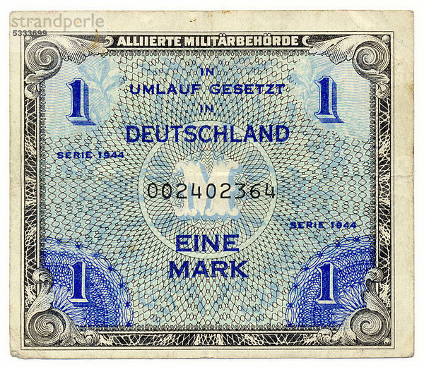 Vorderseite einer Banknote  Alliierte Besatzung  1 Mark  1944  Deutschland  Europa