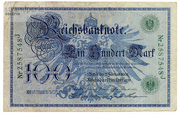 Rückseite  Reichsbanknote  100 Mark  1908  Deutschland  Europa
