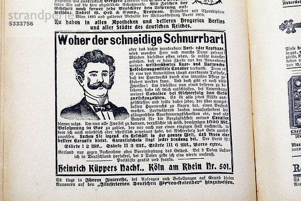 Wundermittel für neuen Haarwuchs  Anzeigenwerbung  Illustrierter Deutscher Flotten-Kalender  Verlag Wilhelm Köhler  Minden  Deutschland  1911