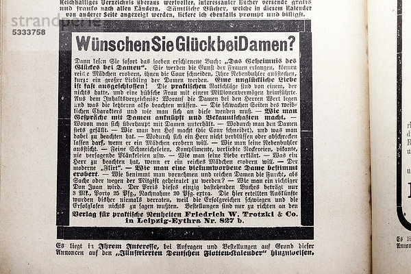 Wünschen sie Glück bei Damen?  Anzeigenwerbung  Illustrierter Deutscher Flotten-Kalender  Verlag Wilhelm Köhler  Minden  Deutschland  1911