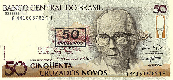Banknote aus Brasilien  50 Cruzeiros  Deus Seja Louvado  1990