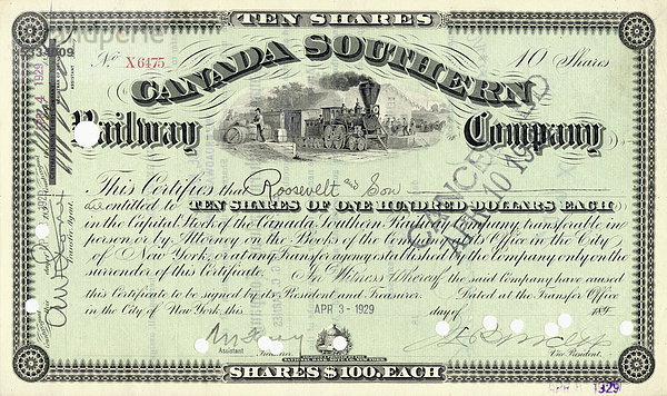 Historische Aktie  Canada Southern Railroad Company  1929  New York  USA