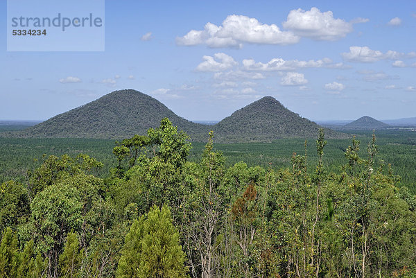 The Twins oder Tunbubudula und Mount Miketeebumulgrai  v.l.n.r.  Glasshouse Mountains  Brisbane  Queensland  Australien
