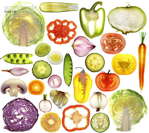 Verschiedene frische Gemüse  Querschnitt  Längsschnitt